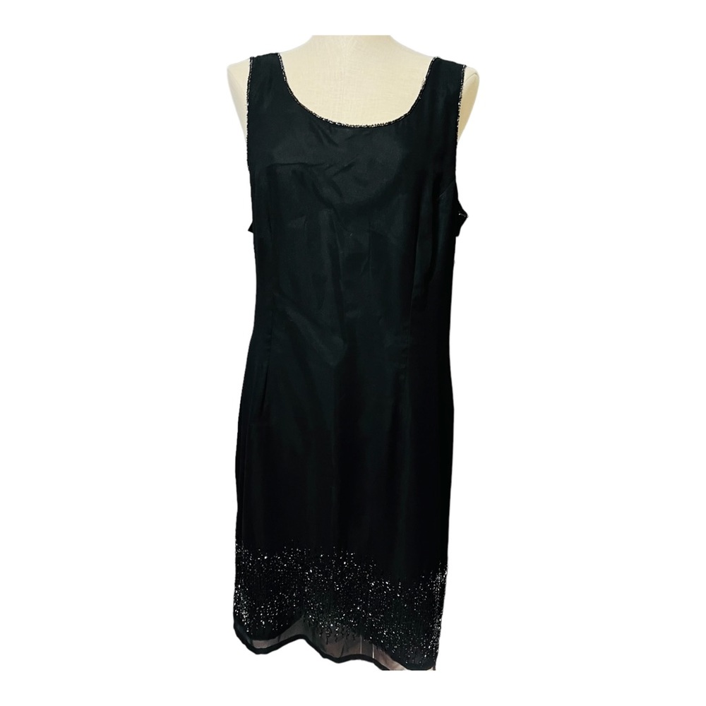 NEW JKARTA dress black sleeveless straight beaded back zip size 16 elegant